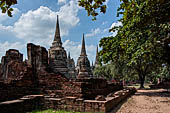 Ayutthaya, Thailand. Wat Phra Si Sanphet, view from the N-E corner of the site with the three spired chedi in the background.